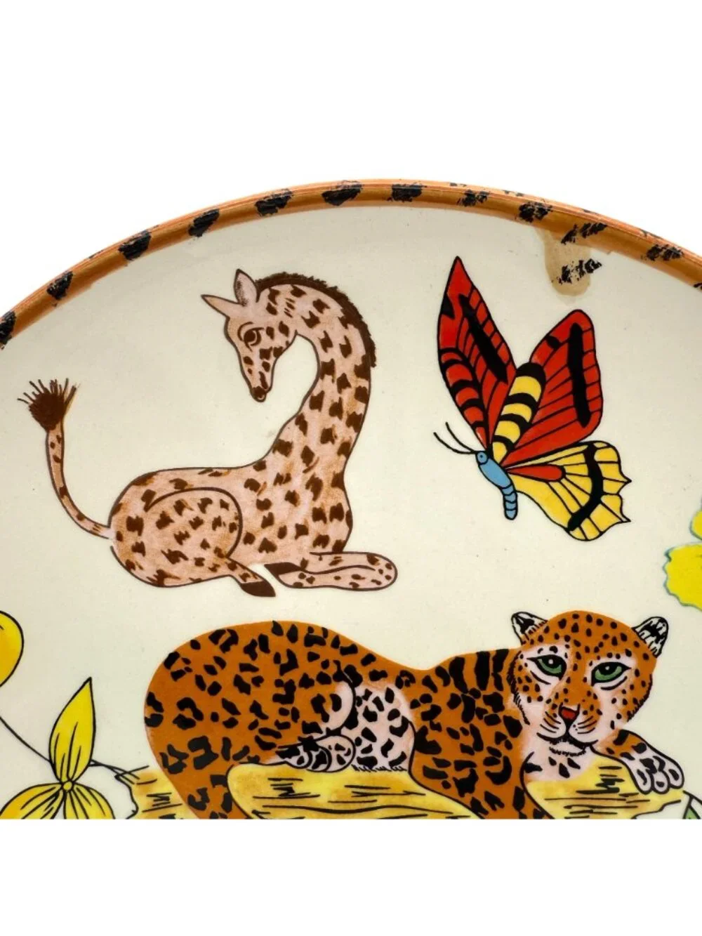 Lynn Chase Jungle Jubilee Salad Dessert Plate Ceramic Handpainted Leopard Parrot
